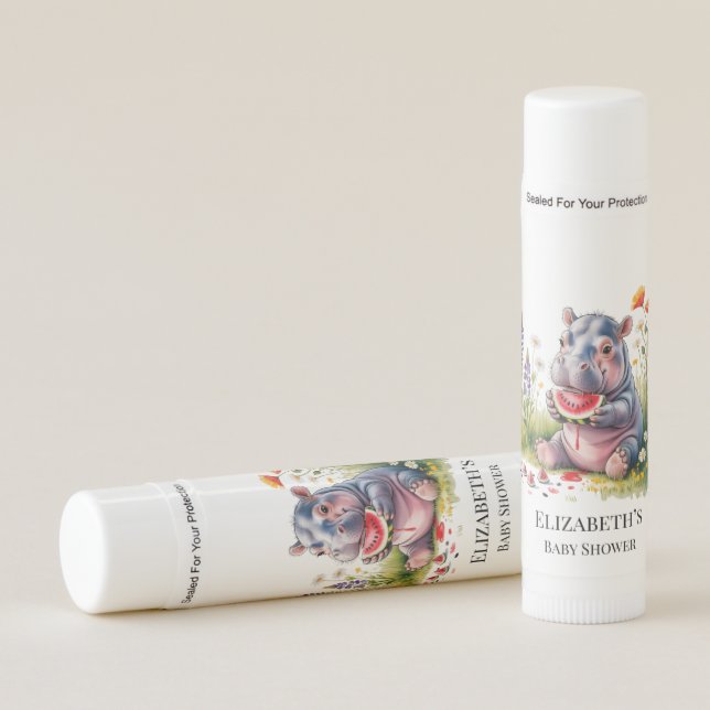 Cute Baby Hippopotamus Watermelon Baby Shower Lip Balm (Front)
