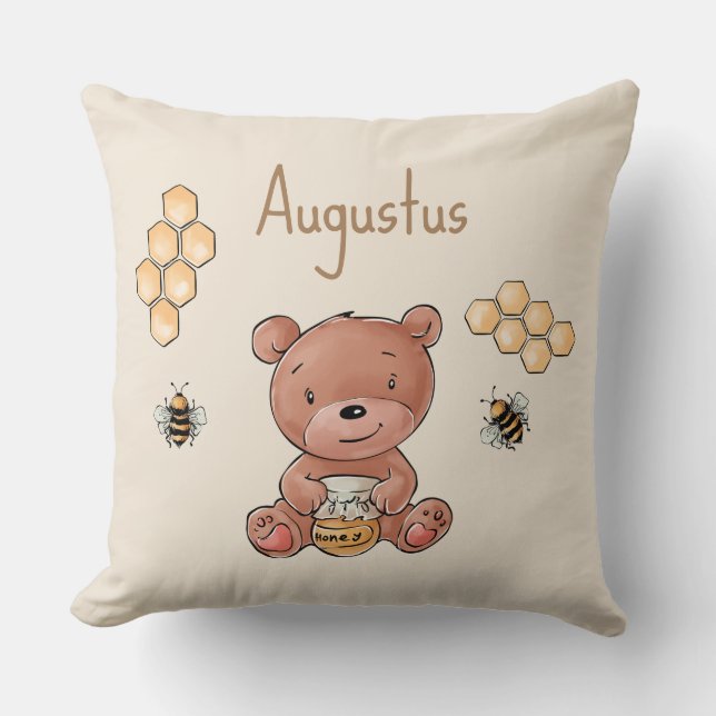 Cute Baby Honey Bear Cub Throw Pillow (Front)