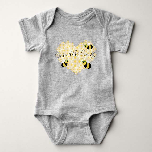 Cute Baby Honey Bee Honeycomb Heart with Name Baby Bodysuit (Front)