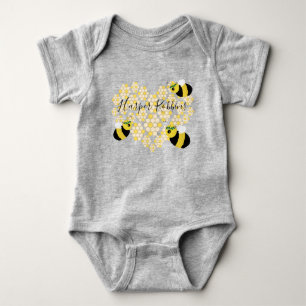 Cute Baby Honey Bee Honeycomb Heart with Name Bodysuit