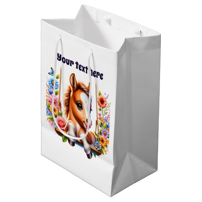 Cute baby horse customizable medium gift bag (Front Angled)