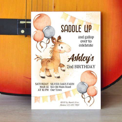 Cute baby horse toddler birthday party invite