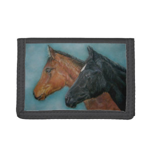 cute baby horses black foal chestnut foal portrait tri-fold wallet