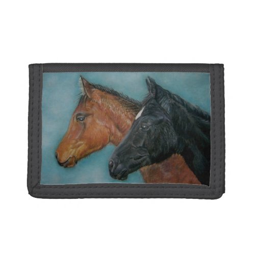 cute baby horses black foal chestnut foal portrait trifold wallet