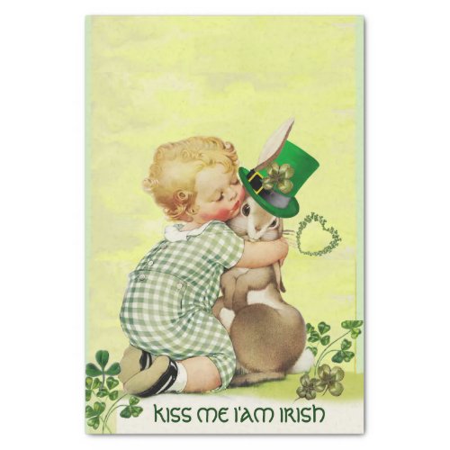 CUTE BABY HUGGING RABBIT  Irish St Patricks Day Tissue Paper