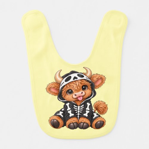 Cute Baby i=Highland Cow in Skeleton Costume Bib