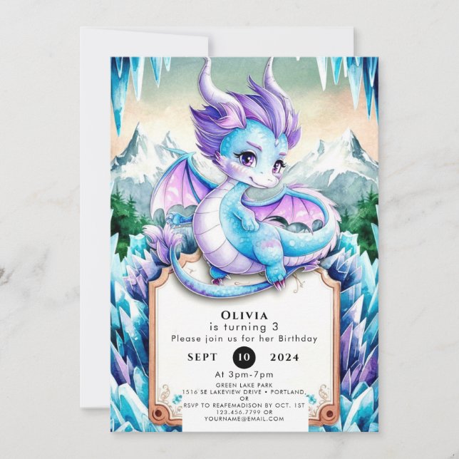Cute Baby Ice Dragon Birthday Invitation (Front)