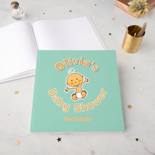 Cute Baby Illustration Personalized Baby Shower Guest Book