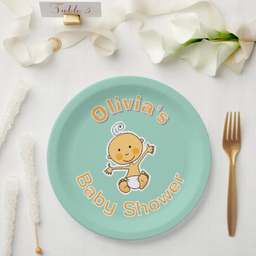 Cute Baby Illustration Personalized Baby Shower Paper Plates