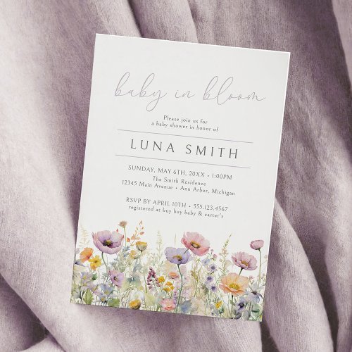 Cute Baby In Bloom Floral Wildflower Baby Shower Invitation