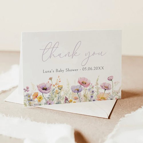 Cute Baby In Bloom Floral Wildflower Baby Shower Thank You Card