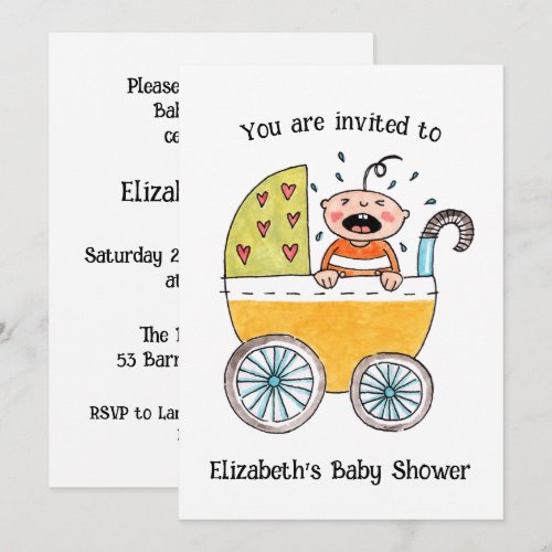 Cute Baby in Pram Baby Shower invitation