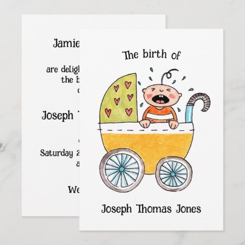 Cute Baby in Pram Birth Announcement Card