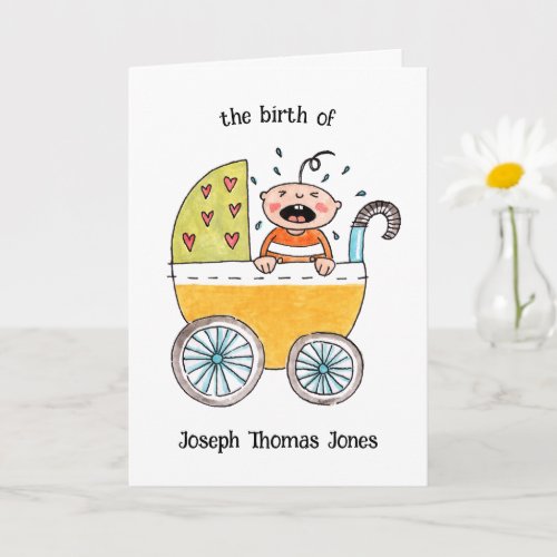 Cute Baby in Pram Birth Congratulations Card
