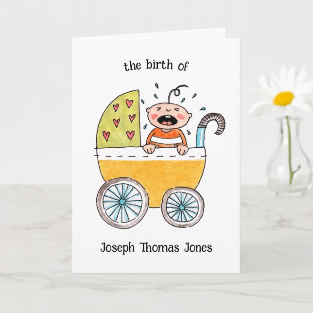 Cute Baby in Pram Birth Congratulations Card (Small Plant)