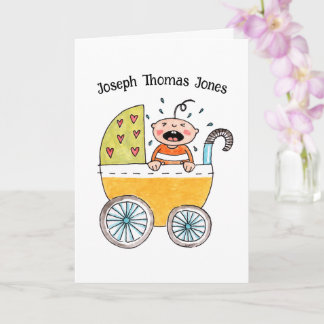 Cute Baby in Pram New Born Congratulations Card