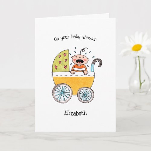 Cute Baby in Pram On your baby shower Card