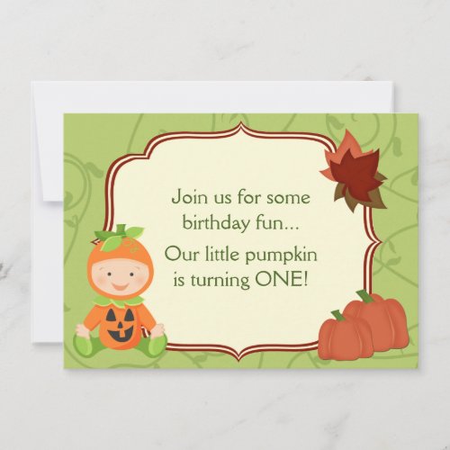 Baby in Pumpkin Costume 1st Birthday Invitation