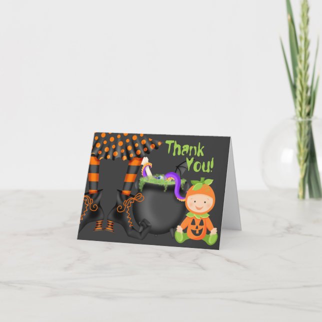 Cute Baby in Pumpkin Costume Halloween Thank You (Front)