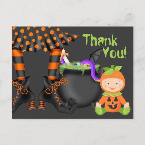 Cute Baby in Pumpkin Costume Halloween Thank You Postcard