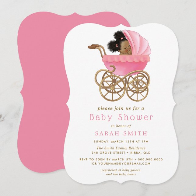 Cute Baby in Stroller Pink Baby Shower invite (Front/Back)