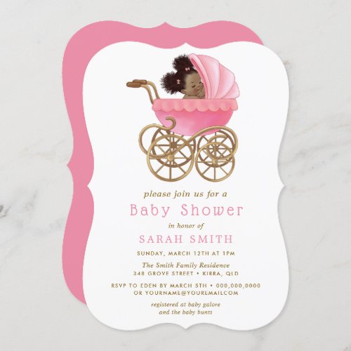 Cute Baby in Stroller Pram Pink Baby Shower Invitation
