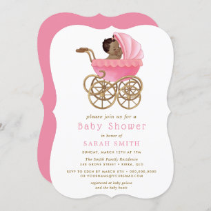 Cute Baby in Stroller Pram Pink Baby Shower v2 Invitation