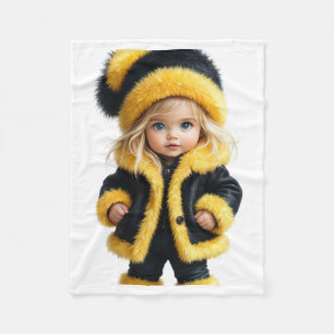 Cute Baby in Winter Fur Outfit Fleece Blanket