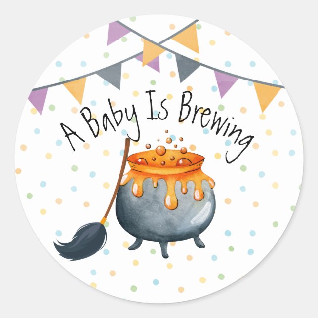 Cute Baby Is Brewing Halloween Baby Shower Classic Round Sticker (Front)