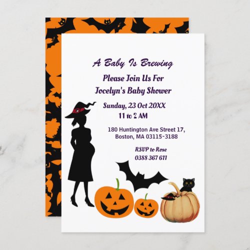 Cute Baby is Brewing Witch Pumpkin Baby Shower Invitation