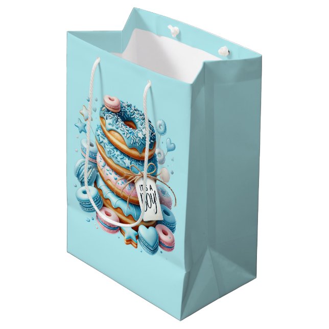 Cute baby it's a boy donut party medium gift bag (Front Angled)