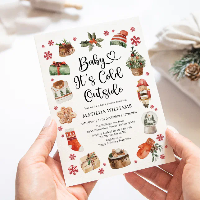 Cute Baby Its Cold Outside Christmas Baby Shower Invitation | Zazzle