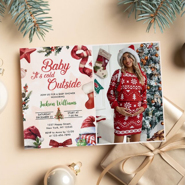 Cute Baby Its Cold Outside Christmas Baby Shower Invitation (Creator Uploaded)