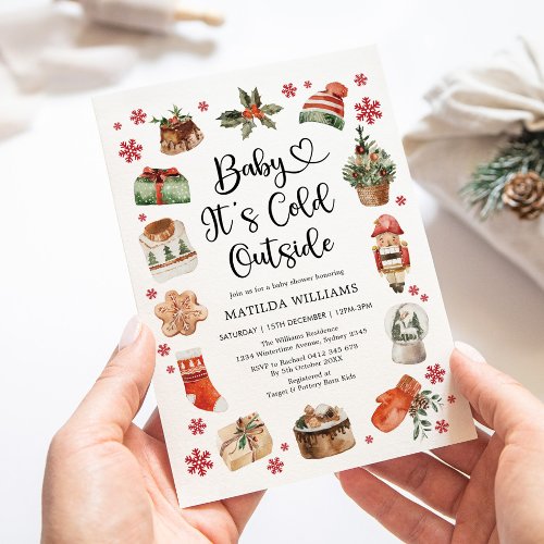 Cute Baby Its Cold Outside Christmas Baby Shower Invitation