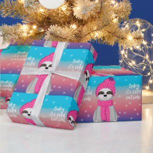 Cute baby it's cold outside sloth Christmas pastel Wrapping Paper