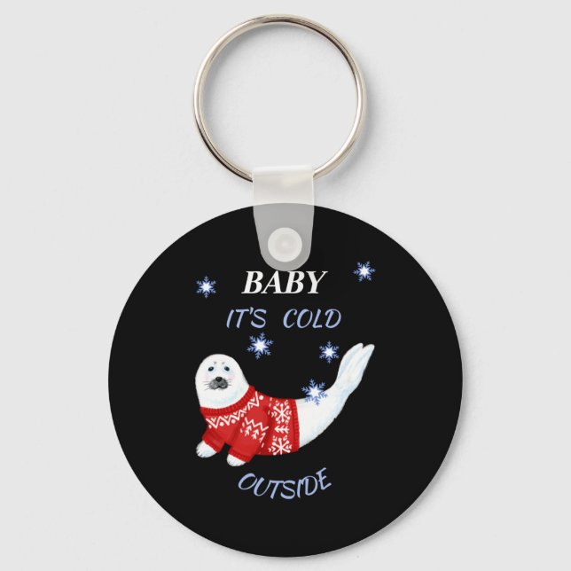 Cute Baby Its Cold Outside Winter Seal T Shirt  Keychain (Front)