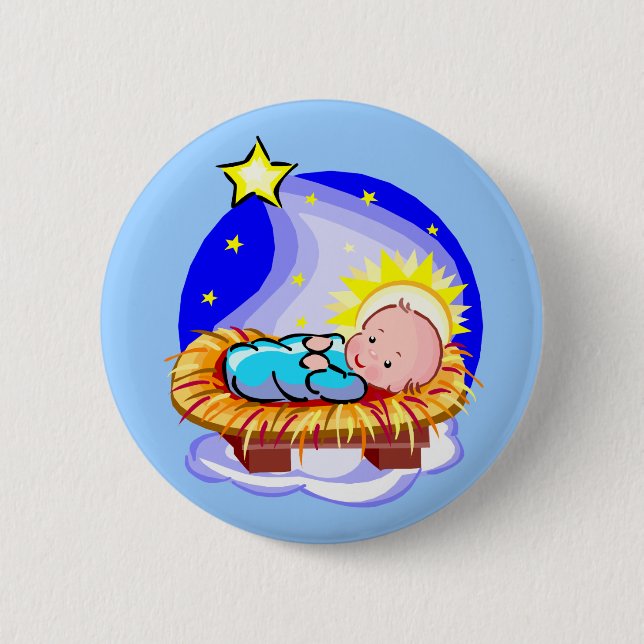 Cute Baby Jesus And Star Button (Front)