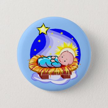 Cute Baby Jesus And Star Button by santasgrotto at Zazzle