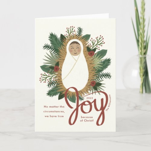 Cute Baby Jesus Script Joy Nativity Christmas Holiday Card