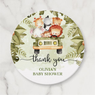 Cute baby jungle animals safari truck baby shower favor tags