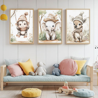 Cute Baby Jungle Animals Wall Art Sets
