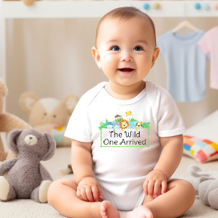 Cute Baby Jungle Animals Wild One Arrived Bodysuit