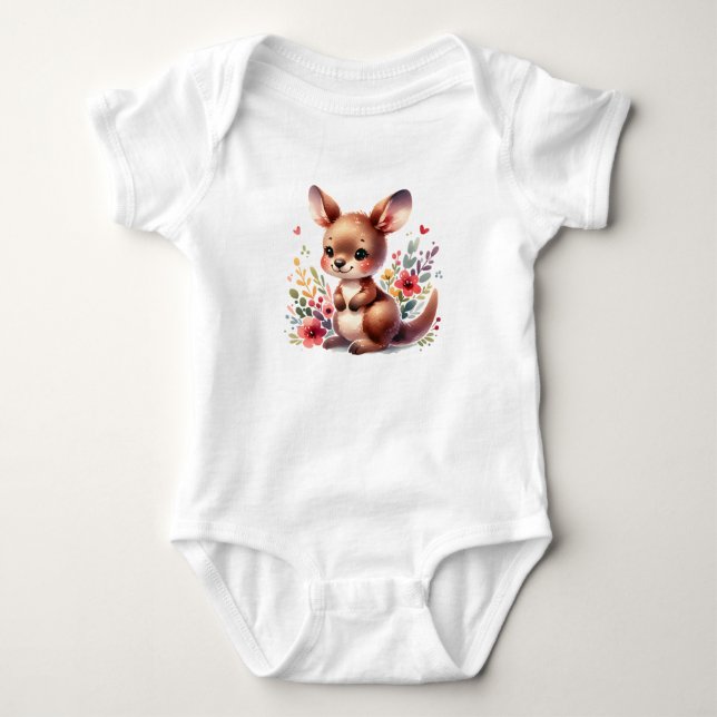 Cute Baby kangaroo with Flowers |  Kawaii Animals  Bodysuit (Front)