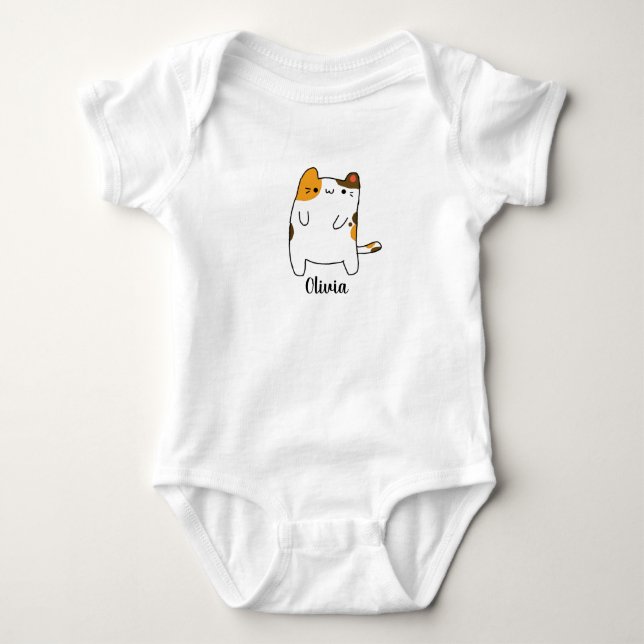 Cute Baby Kawaii Cat Custom Name Bodysuit (Front)