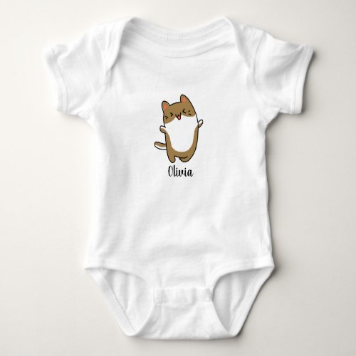 Cute Baby Kawaii Cat Illustration  Custom Name Baby Bodysuit