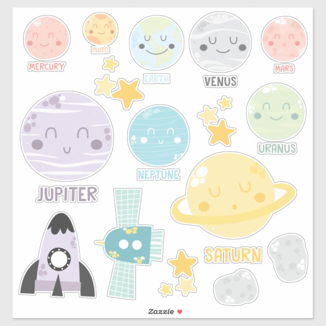 Cute Baby Kawaii Solar System Planets Sticker (Sheet)