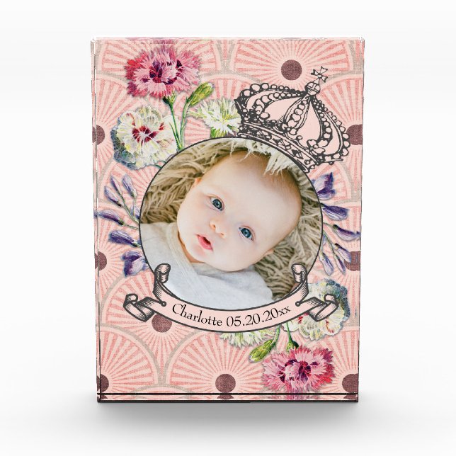 Cute Baby Keepsake Birth Date Custom Photo Block (Front)
