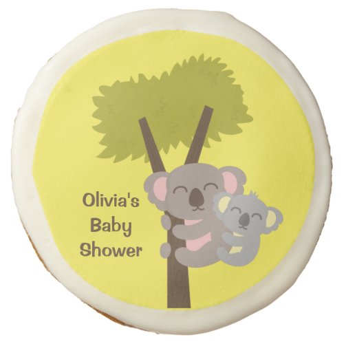 Cute Baby Koala and Mommy on Tree Baby Shower Sugar Cookie