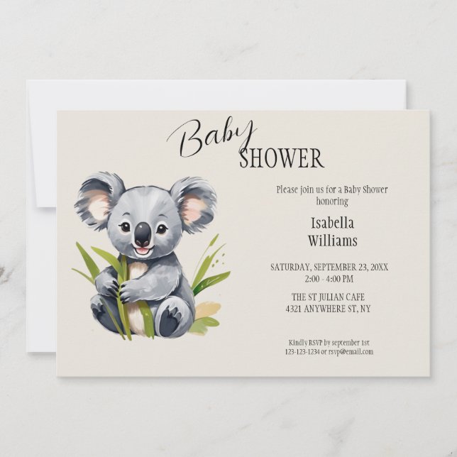 Cute Baby Koala Baby Shower Invitation (Front)
