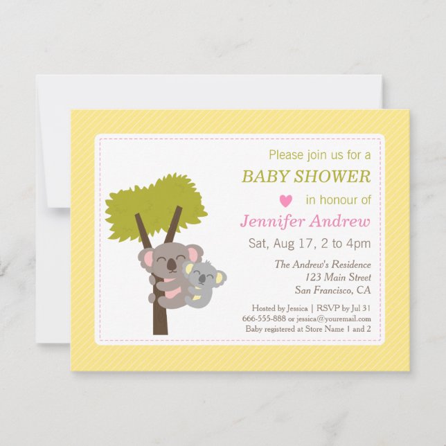 Cute Baby Koala Bear and Mommy Baby Shower Invitation (Front)